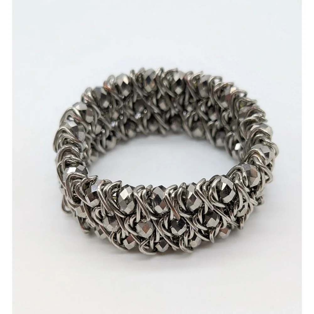 Gunmetal Chain Link Faceted Rhinestone Stretch Bracelet